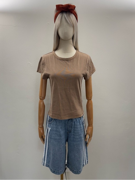 Academy Tops - Academy Brand Women’s Brown Basic T Shirt Size S 100% Cotton Crew Neck